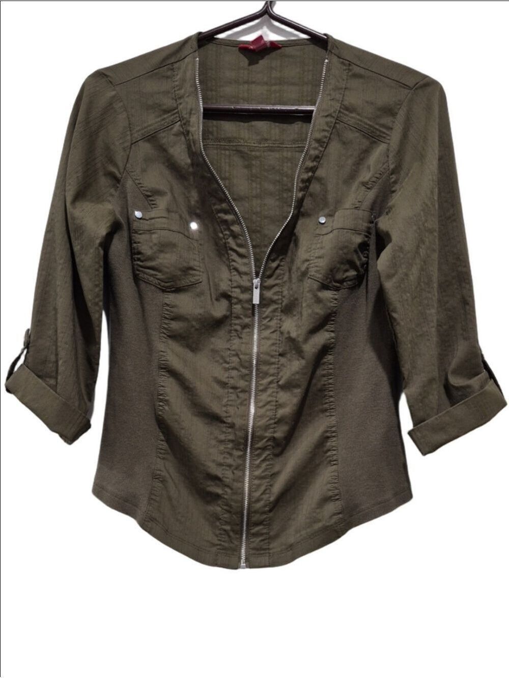 GUESS Olive Green Lightweight Utility Jacket Zip-Up Size M